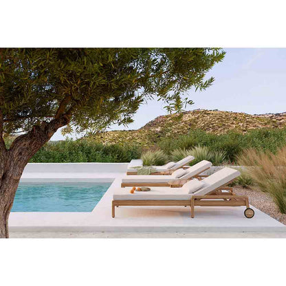 Jack Outdoor Adjustable Lounger With Cushion - Teak, Off White