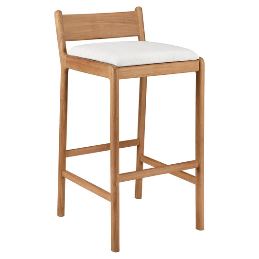 Jack Outdoor Bar Stool - Teak, Off White Cushion
