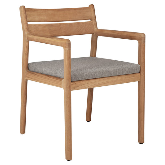 Jack Outdoor Dining Chair with Armrest - Teak, Mocha Cushion