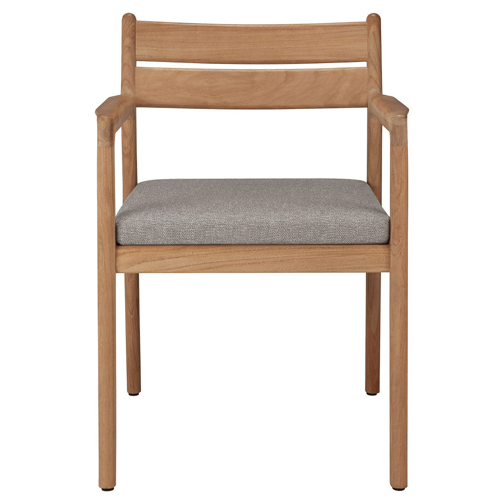 Jack Outdoor Dining Chair with Armrest - Teak, Mocha Cushion