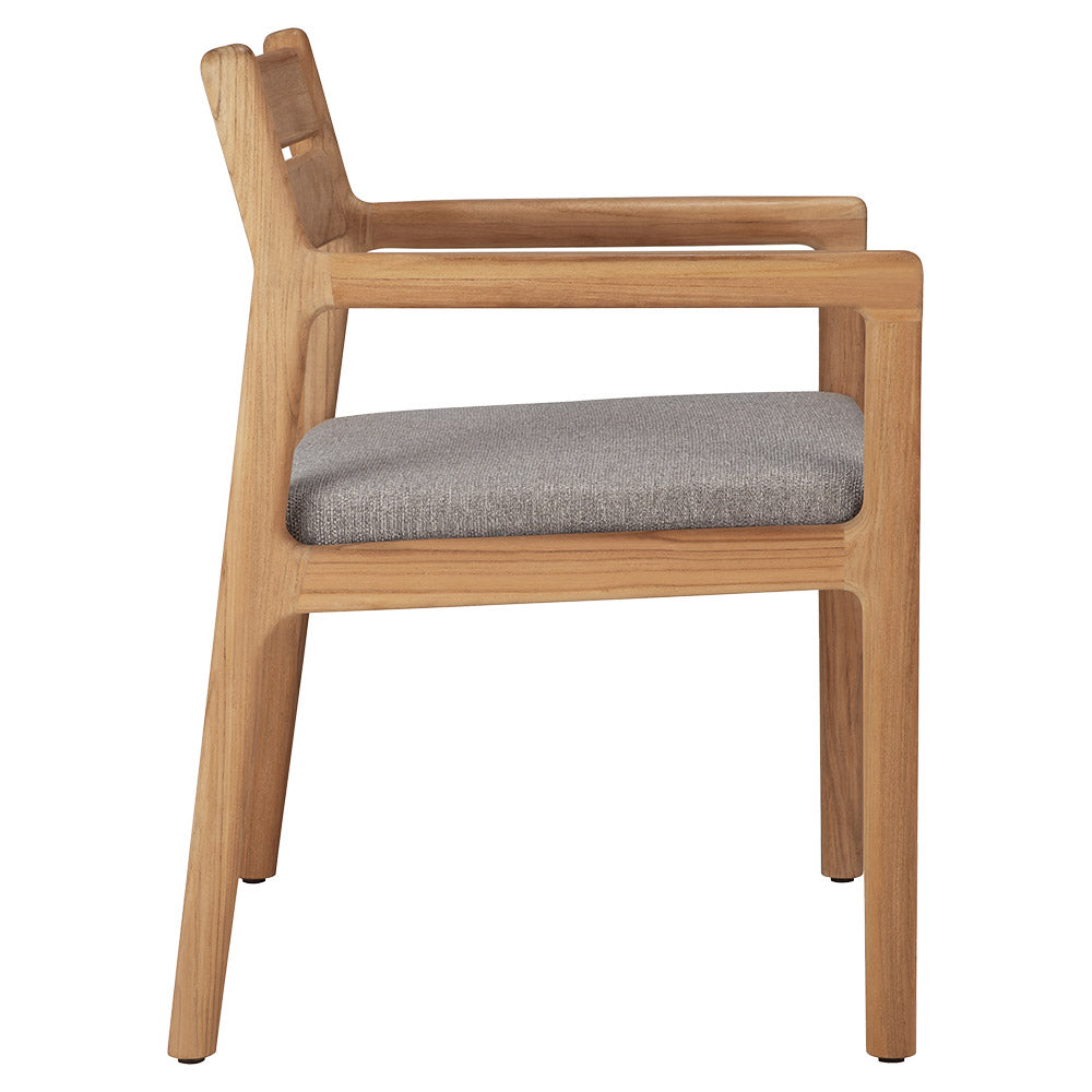 Jack Outdoor Dining Chair with Armrest - Teak, Mocha Cushion