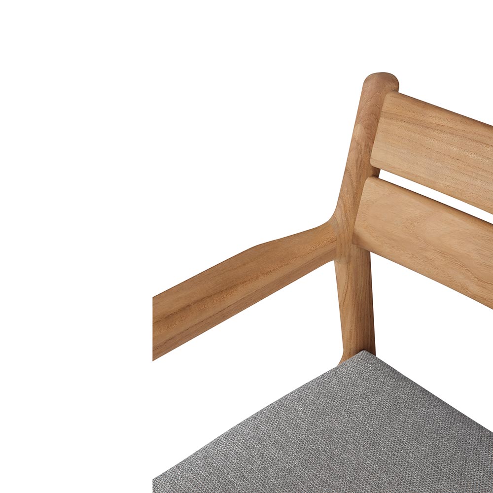 Jack Outdoor Dining Chair with Armrest - Teak, Mocha Cushion