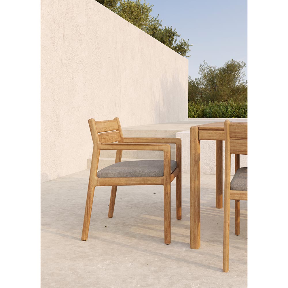 Jack Outdoor Dining Chair with Armrest - Teak, Mocha Cushion