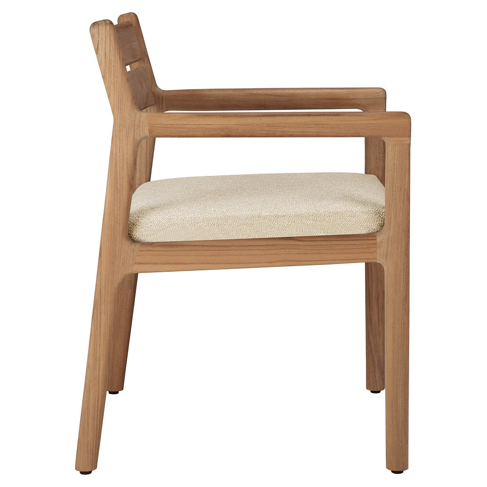 Jack Outdoor Dining Chair with Armrest - Teak,  Natural Cushion