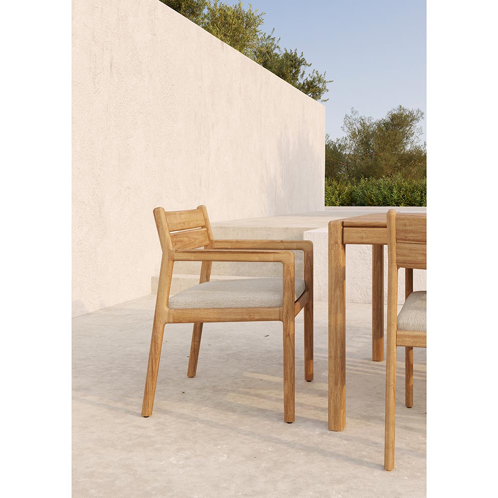 Jack Outdoor Dining Chair with Armrest - Teak,  Natural Cushion