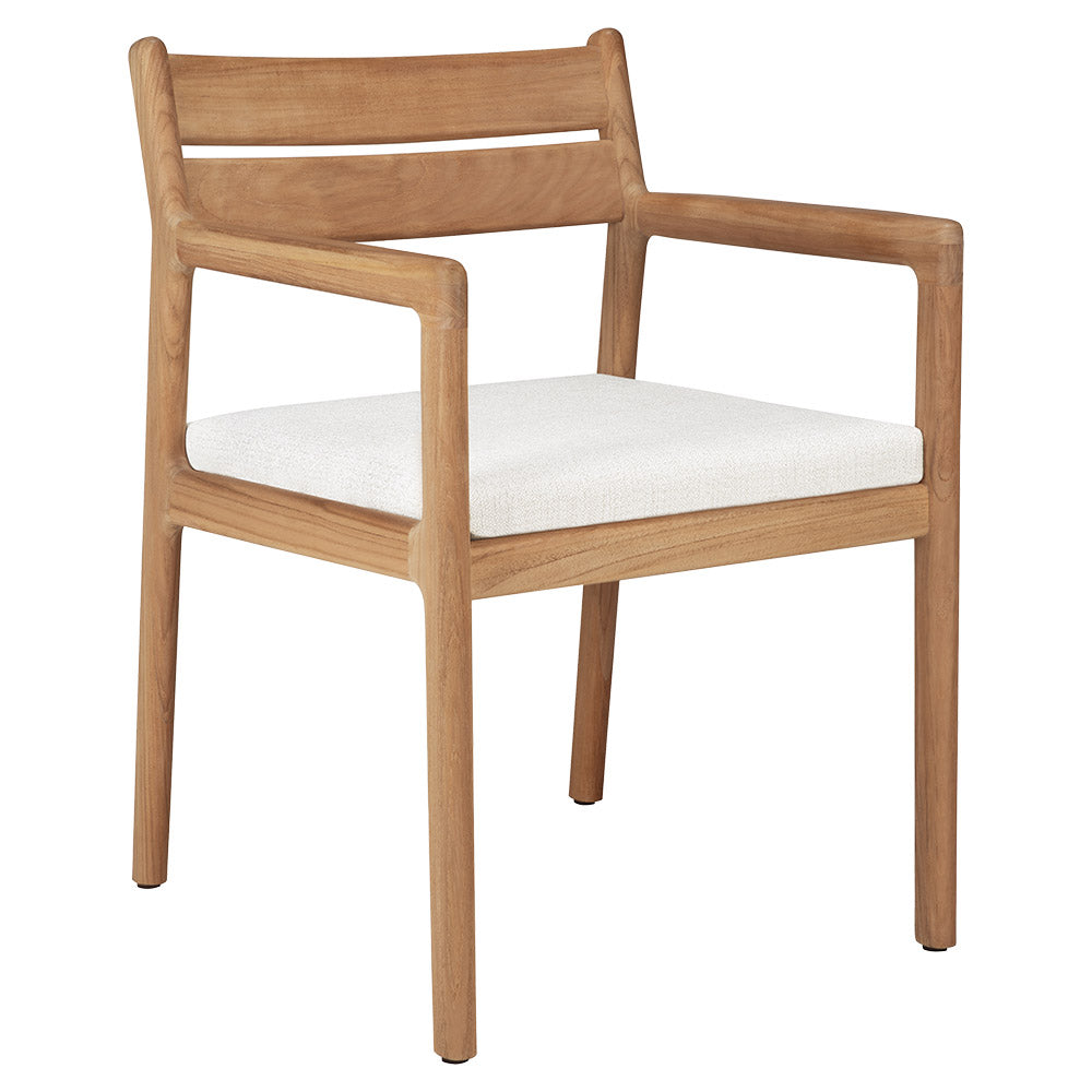 Jack Outdoor Dining Chair with Armrest - Teak, Off White Cushion