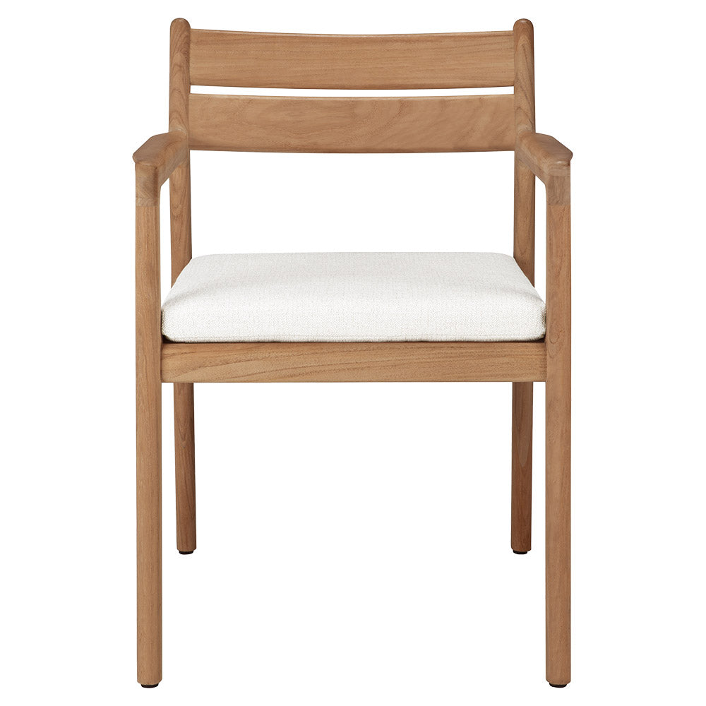 Jack Outdoor Dining Chair with Armrest - Teak, Off White Cushion
