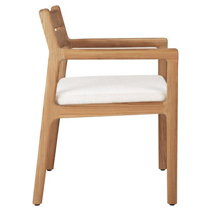 Jack Outdoor Dining Chair with Armrest - Teak, Off White Cushion