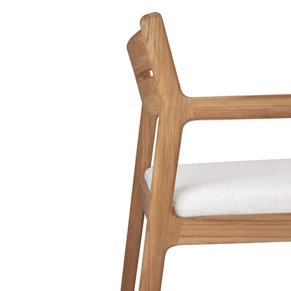 Jack Outdoor Dining Chair with Armrest - Teak, Off White Cushion