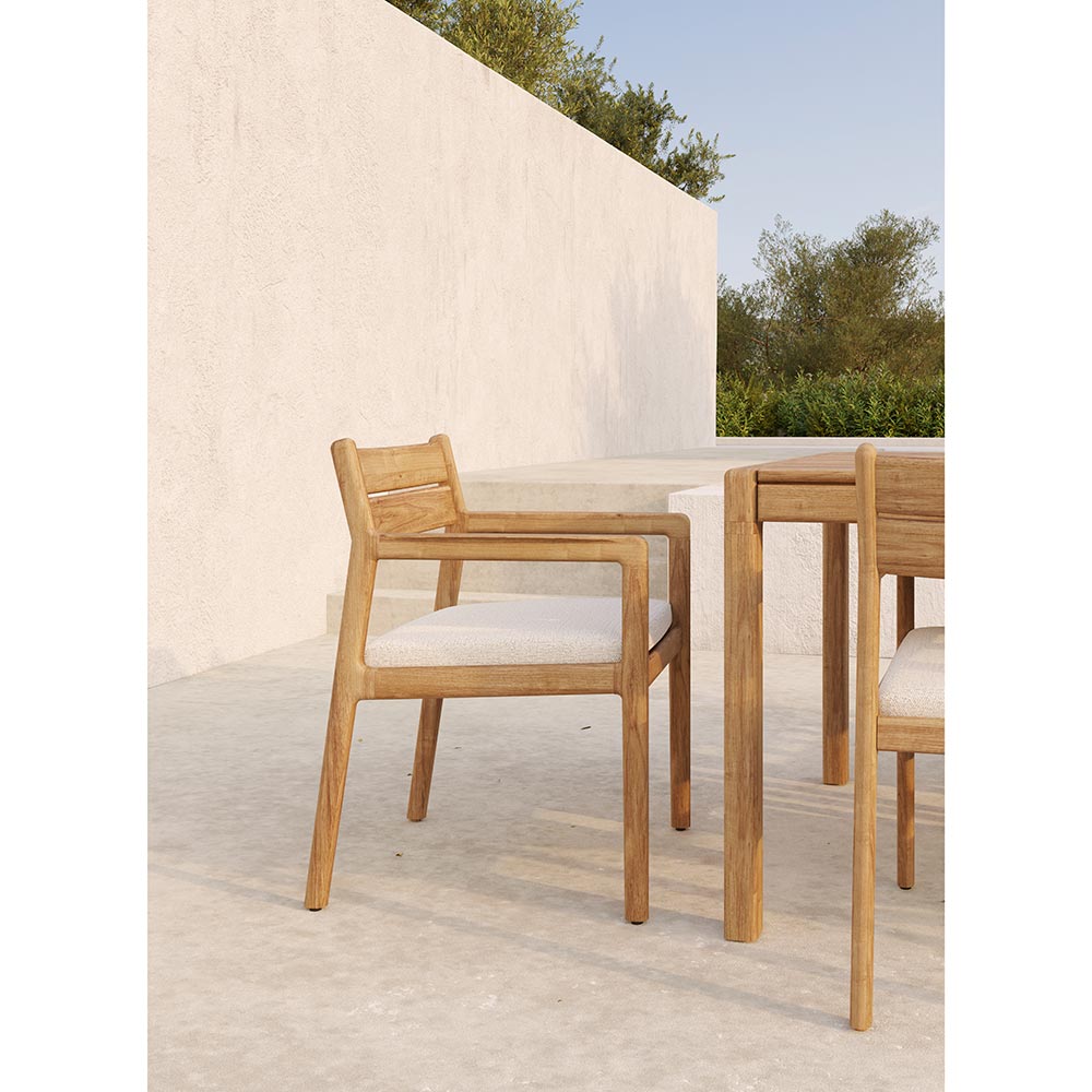 Jack Outdoor Dining Chair with Armrest - Teak, Off White Cushion