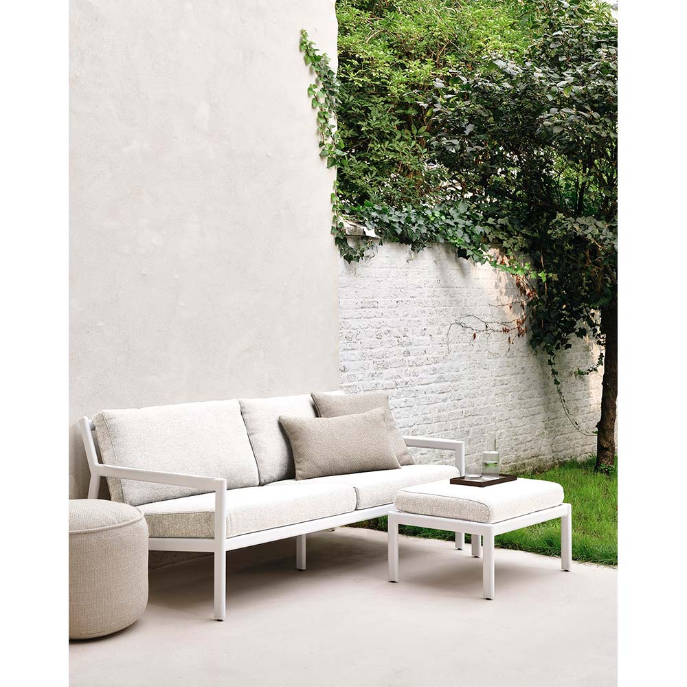 Jack Outdoor Footstool - Aluminum, Off White