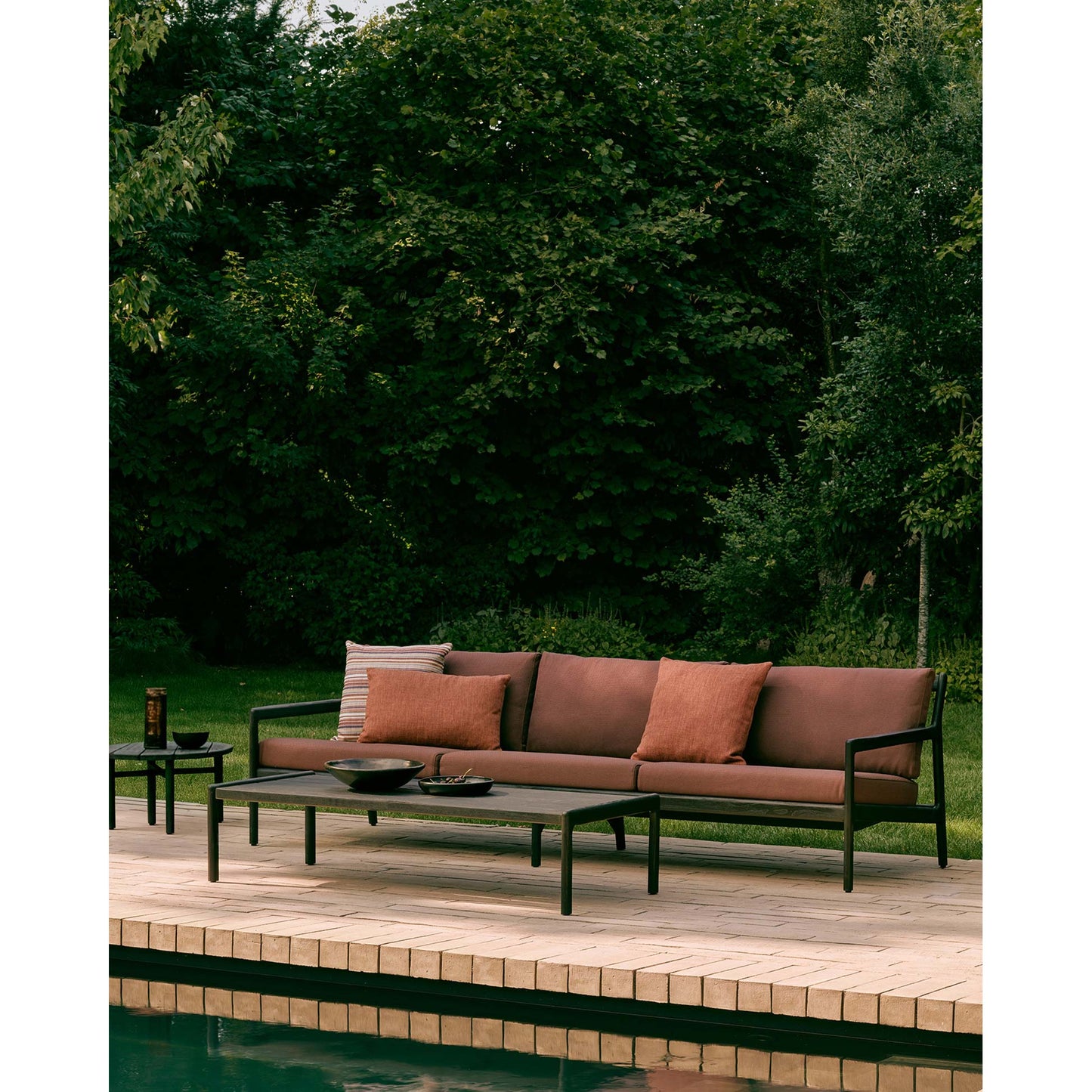 Jack Outdoor 3 Seater Sofa - Teak, Burgundy