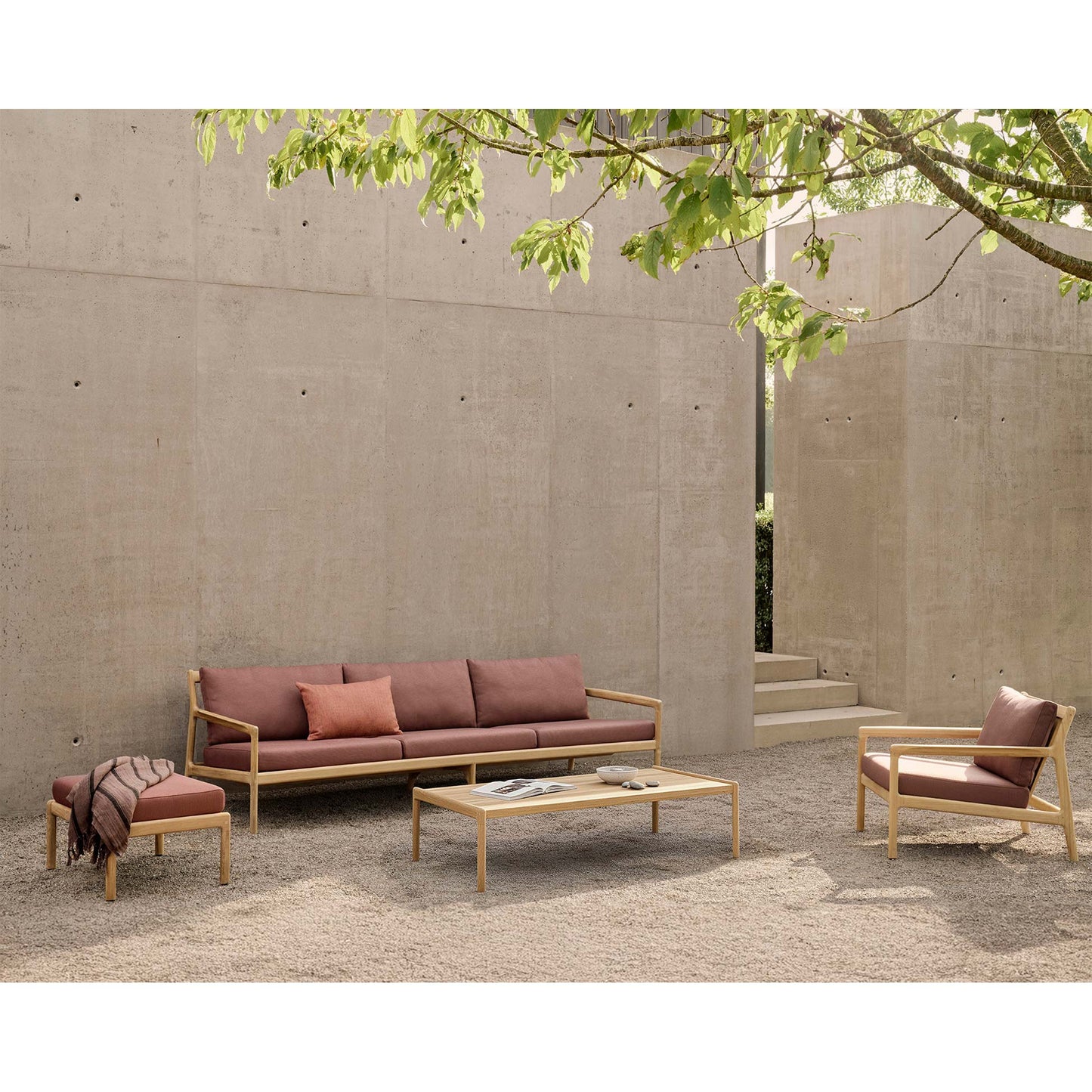 Jack Outdoor Footstool - Teak, Burgundy