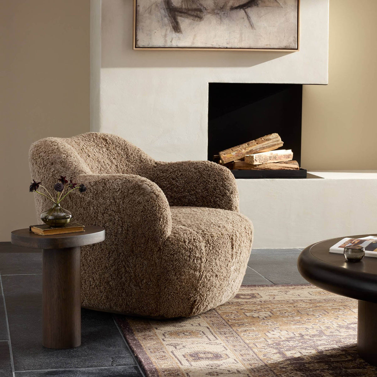 Julius Swivel Chair - Taupe Shearling