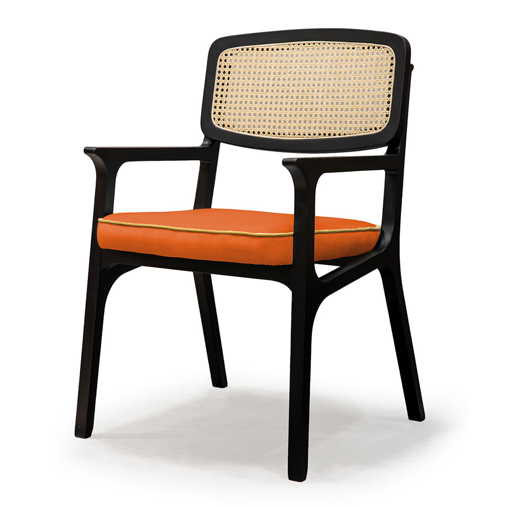 Karl Armchair - Seat Upholstered, Cane Back, Wood Frame