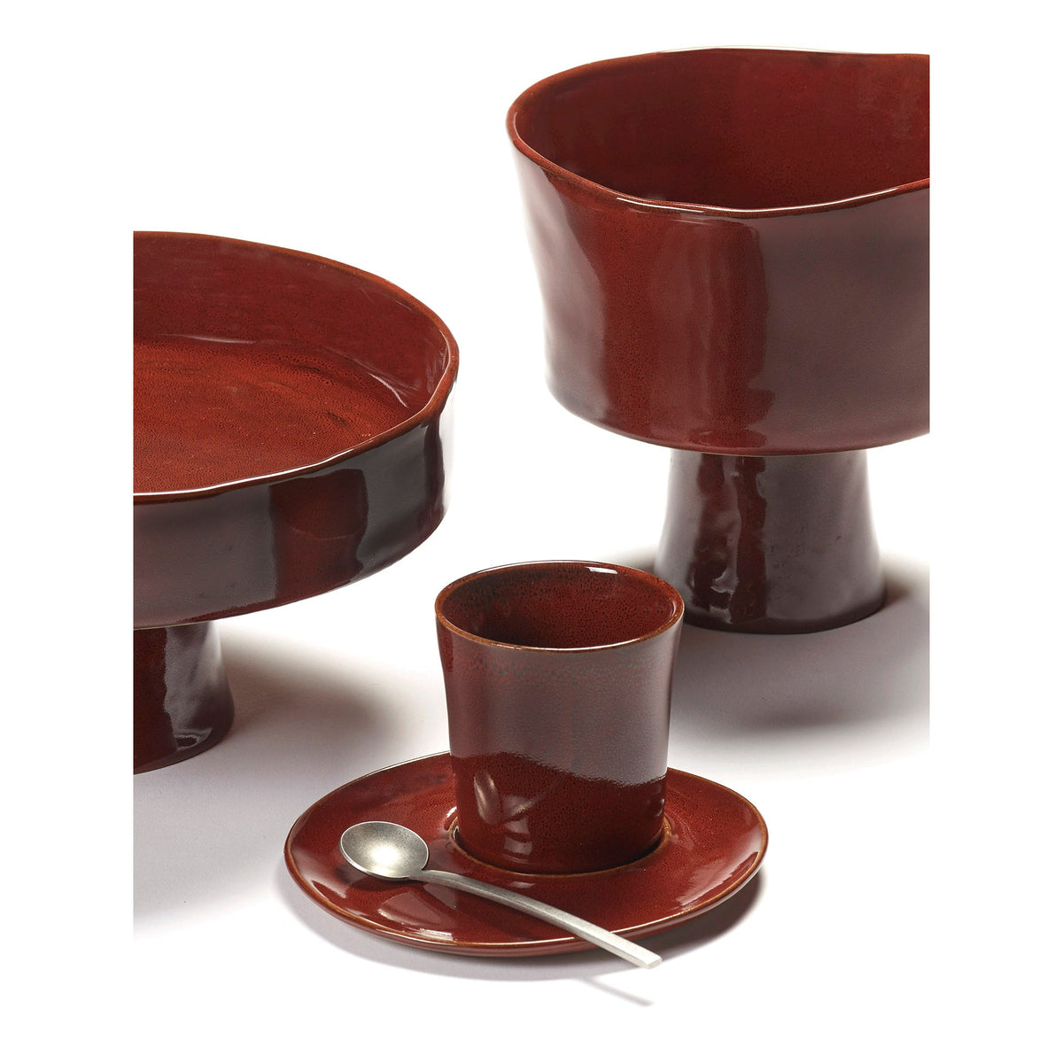 La Mère Venetian Red Large Deep Plate on Foot