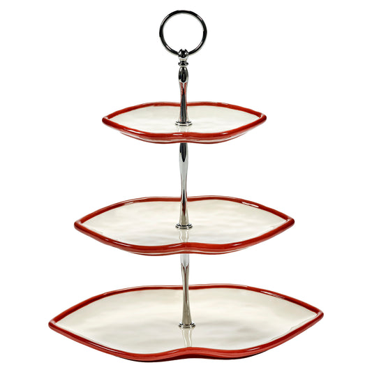 Les Objets Mouleversants Red and White Three Tier Cake Stand