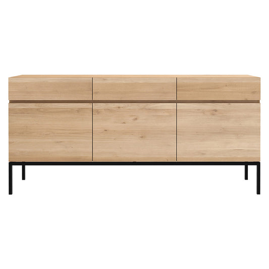 Ligna Sideboard - 3 Doors, 3 Drawers, Oak, Black Metal Legs