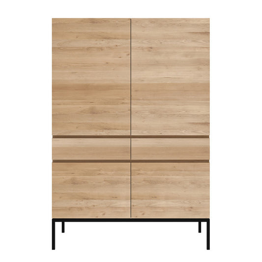 Ligna Storage Cupboard - 4 Doors, 2 Drawers, Oak, Black Metal Legs