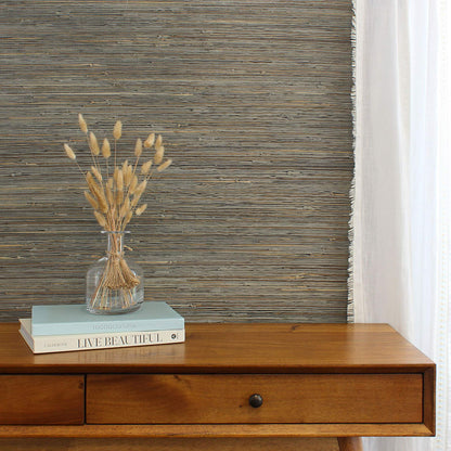 Loose Weave Boodle and Jute Grasscloth Wallpaper - Multicolor Knotted on Black