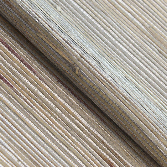 Loose Weave Boodle Grasscloth Wallpaper - Shades of Neutral Knotted on Silver