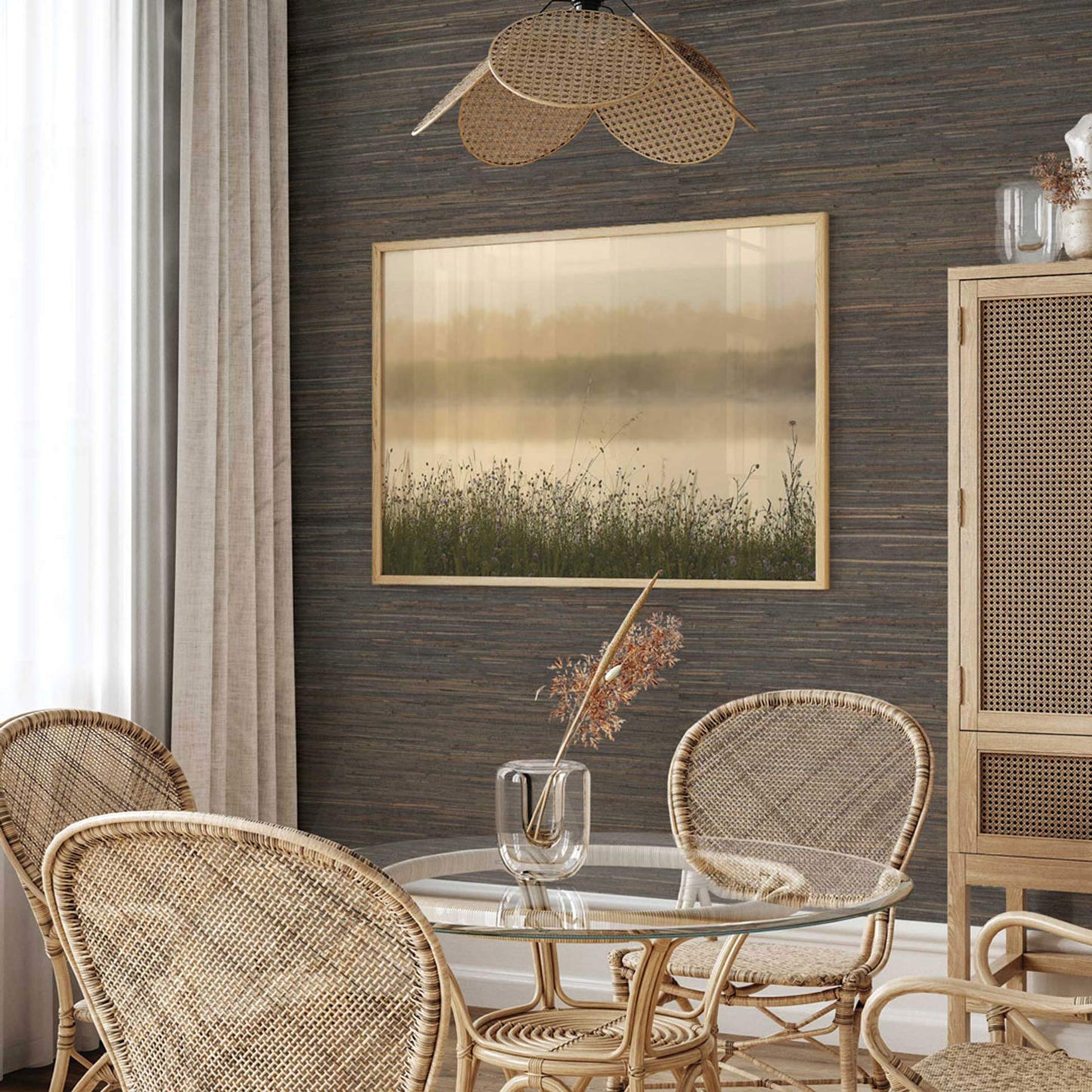 Loose Weave Jute Grasscloth Wallpaper - Espresso and Chestnut