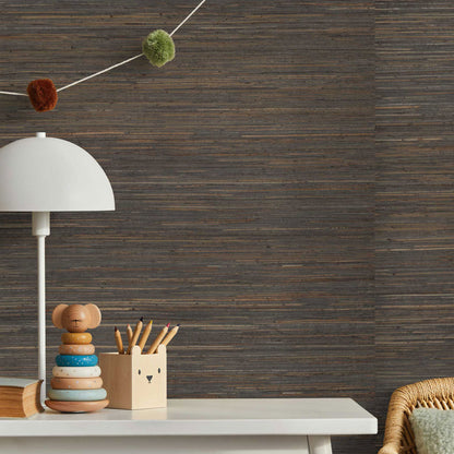 Loose Weave Jute Grasscloth Wallpaper - Espresso and Chestnut