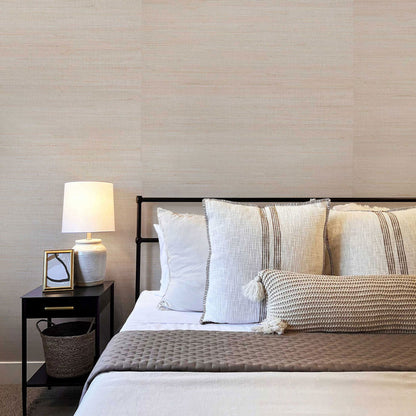 Loose Weave Jute Grasscloth Wallpaper - Pearled Natural on Silver