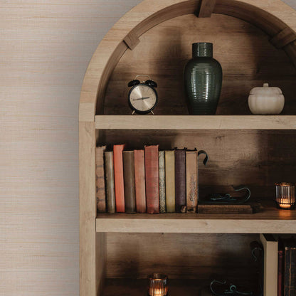Loose Weave Jute Grasscloth Wallpaper - Pearled Natural on Silver