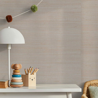 Loose Weave Jute Grasscloth Wallpaper - Pearled Natural on Silver