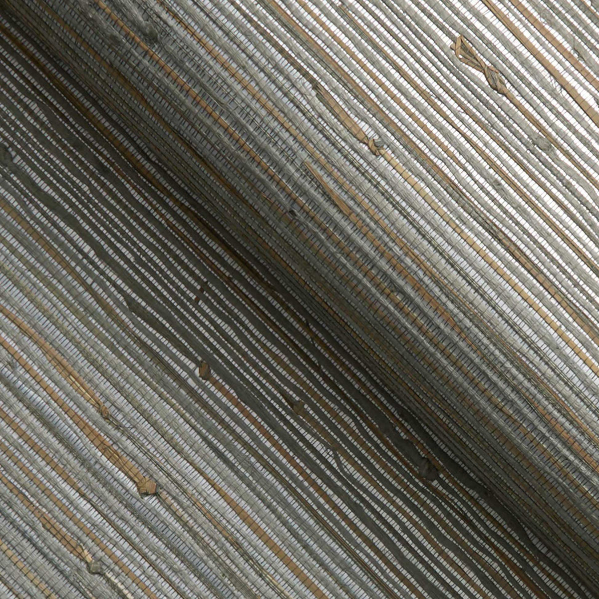 Loose Weave Knotted Jute and Boodle Grasscloth Wallpaper - Beige and Taupe on Metallic Silver