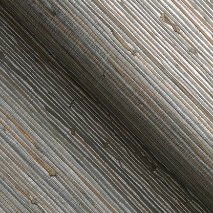 Loose Weave Knotted Jute and Boodle Grasscloth Wallpaper - Beige and Taupe on Metallic Silver