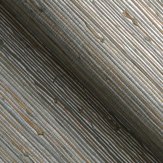 Loose Weave Knotted Jute and Boodle Grasscloth Wallpaper - Beige and Taupe on Metallic Silver