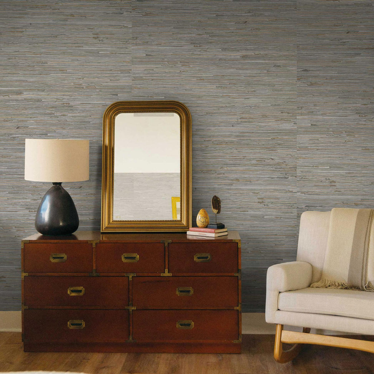 Loose Weave Knotted Jute and Boodle Grasscloth Wallpaper - Beige and Taupe on Metallic Silver