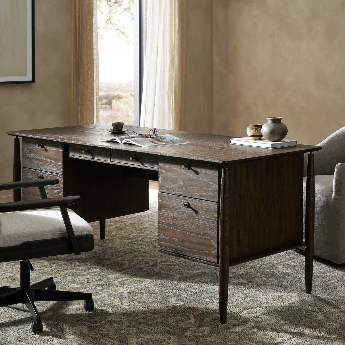 Markia Executive Desk - Aged Oak Veneer