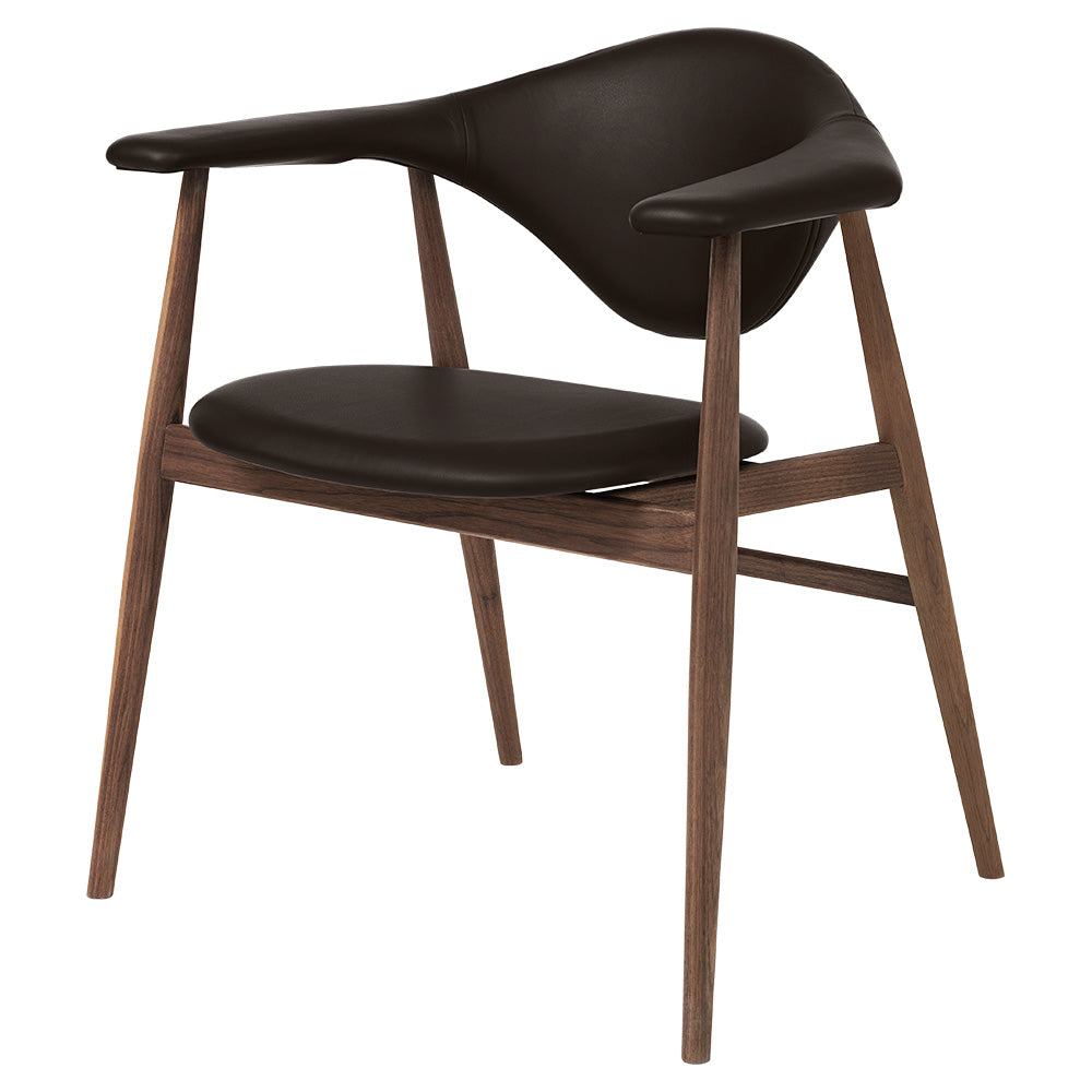 Masculo Fully Upholstered Dining Chair - Dark Brown Leather, American Walnut Base