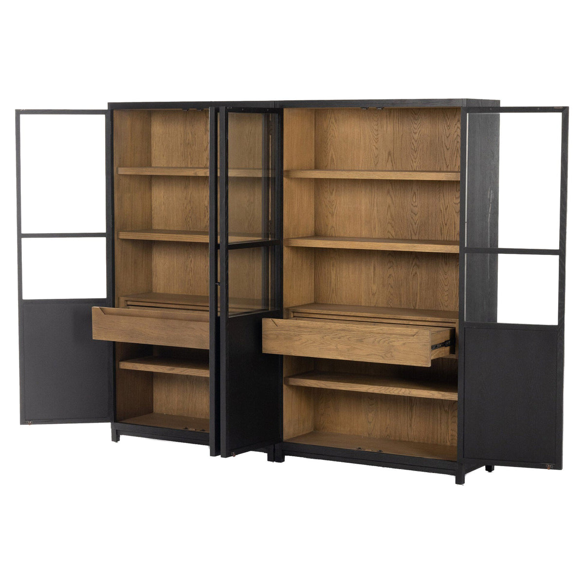 Millie Panel and Glass Door Double Cabinet - Drifted Matte Black