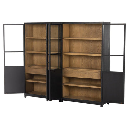 Millie Panel and Glass Door Double Cabinet - Drifted Matte Black