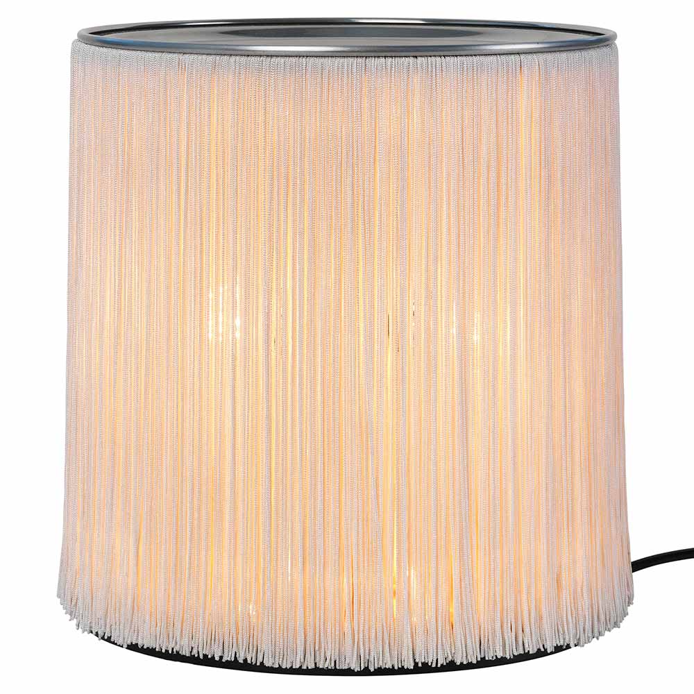 Model 597 Floor Lamp - Cream Fringe, Polished Aluminum