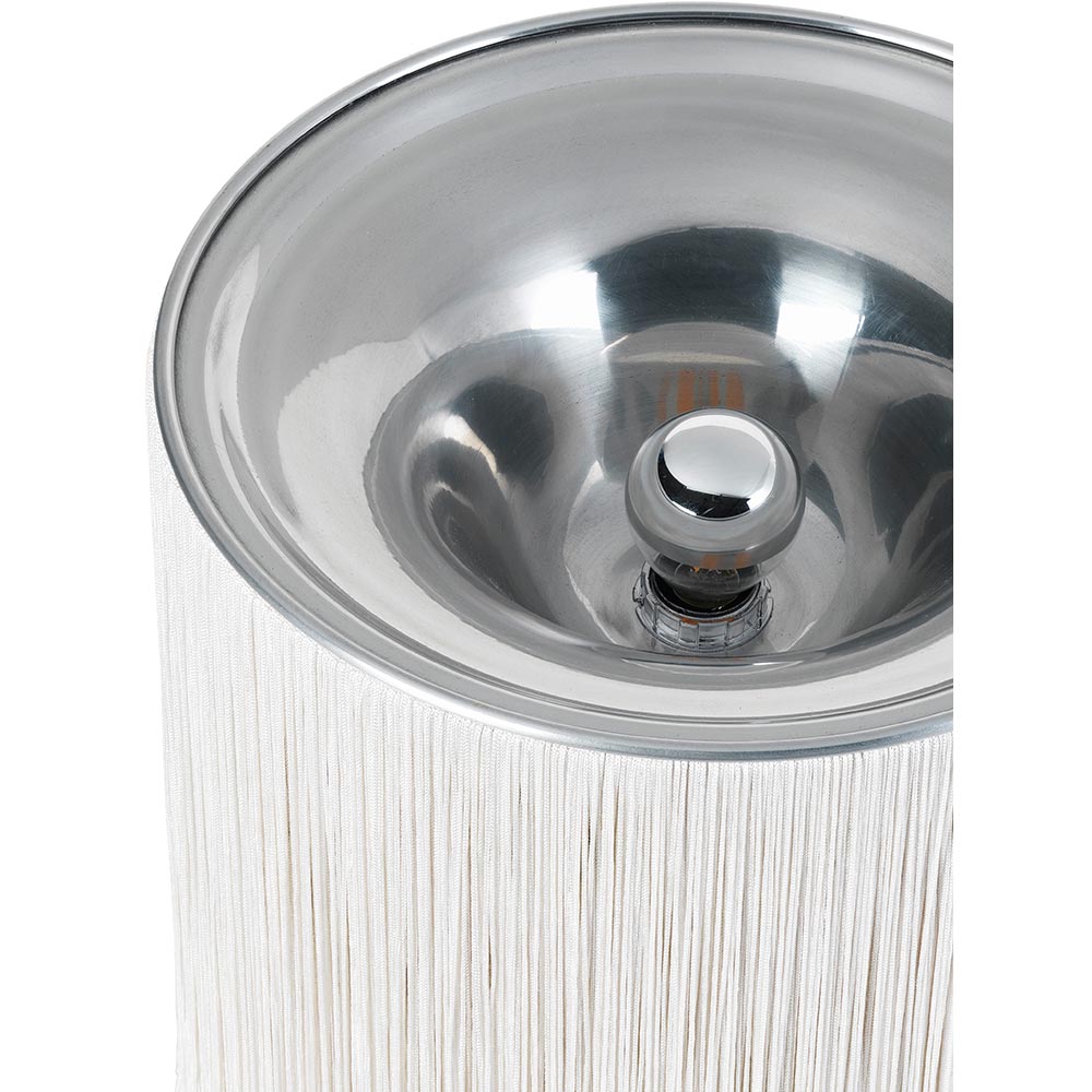 Model 597 Floor Lamp - Cream Fringe, Polished Aluminum