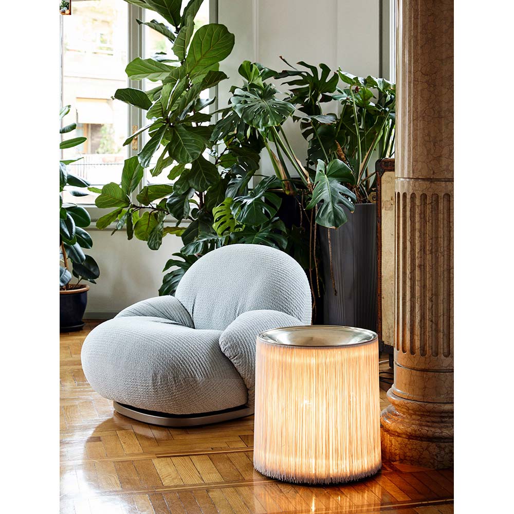 Model 597 Floor Lamp - Cream Fringe, Polished Aluminum