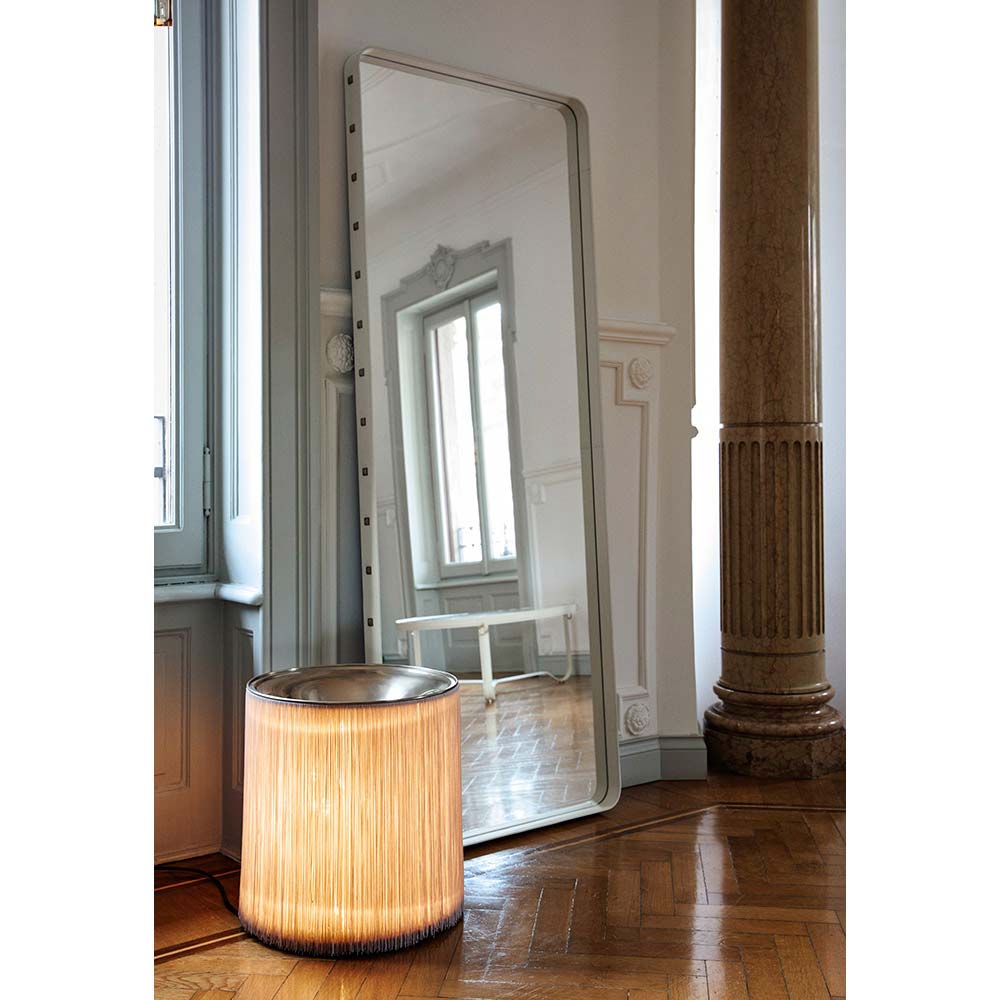 Model 597 Floor Lamp - Cream Fringe, Polished Aluminum