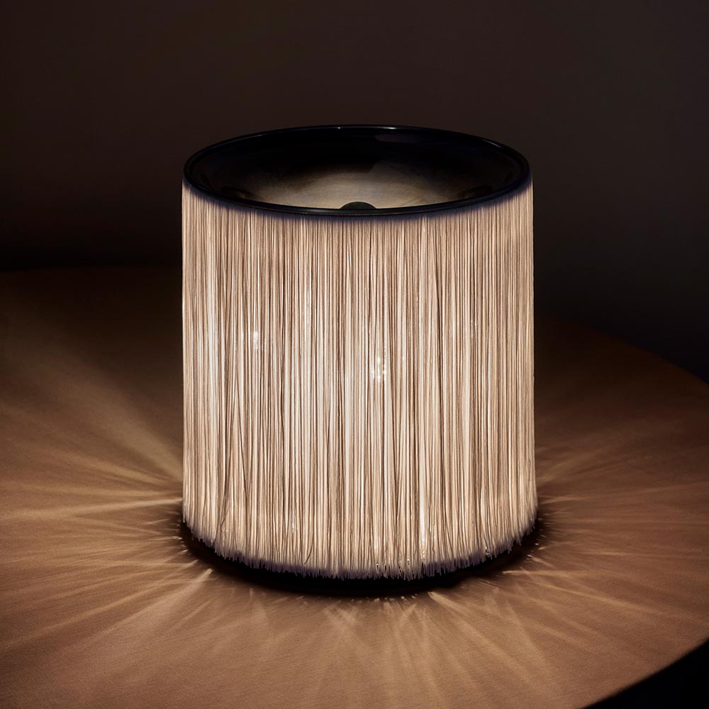 Model 597 Table Lamp - Cream Fringe, Polished Aluminum