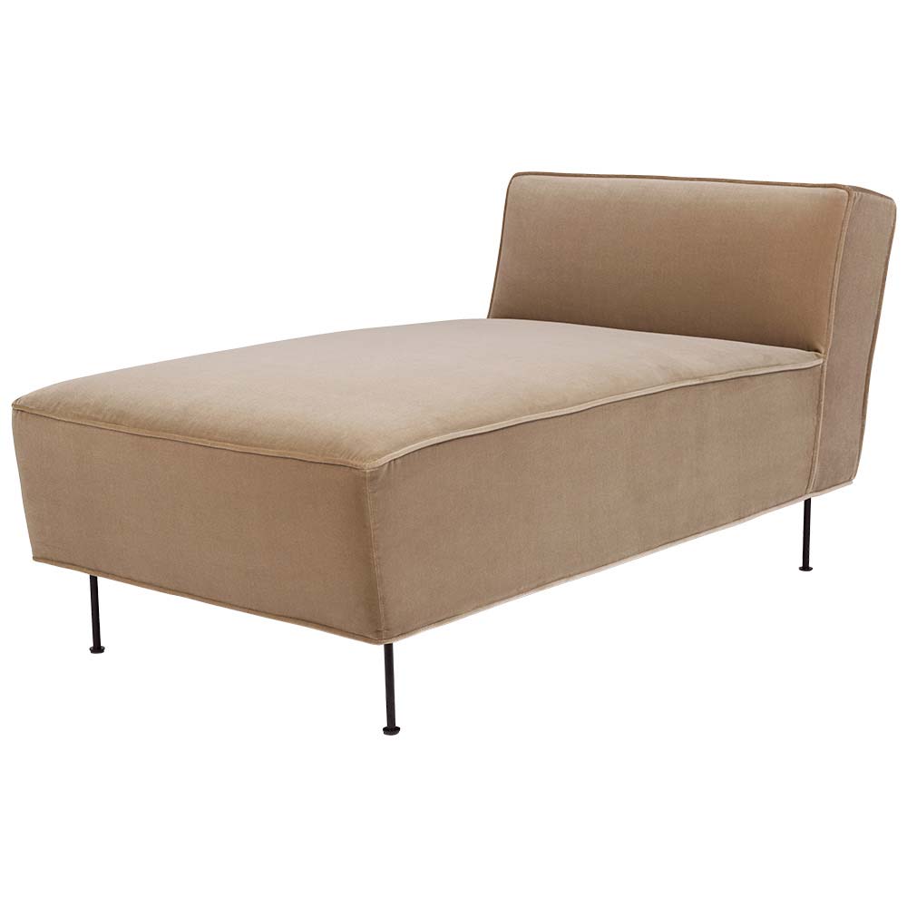 Modern Line Chaise Lounge Sofa - Beige Velvet, Black