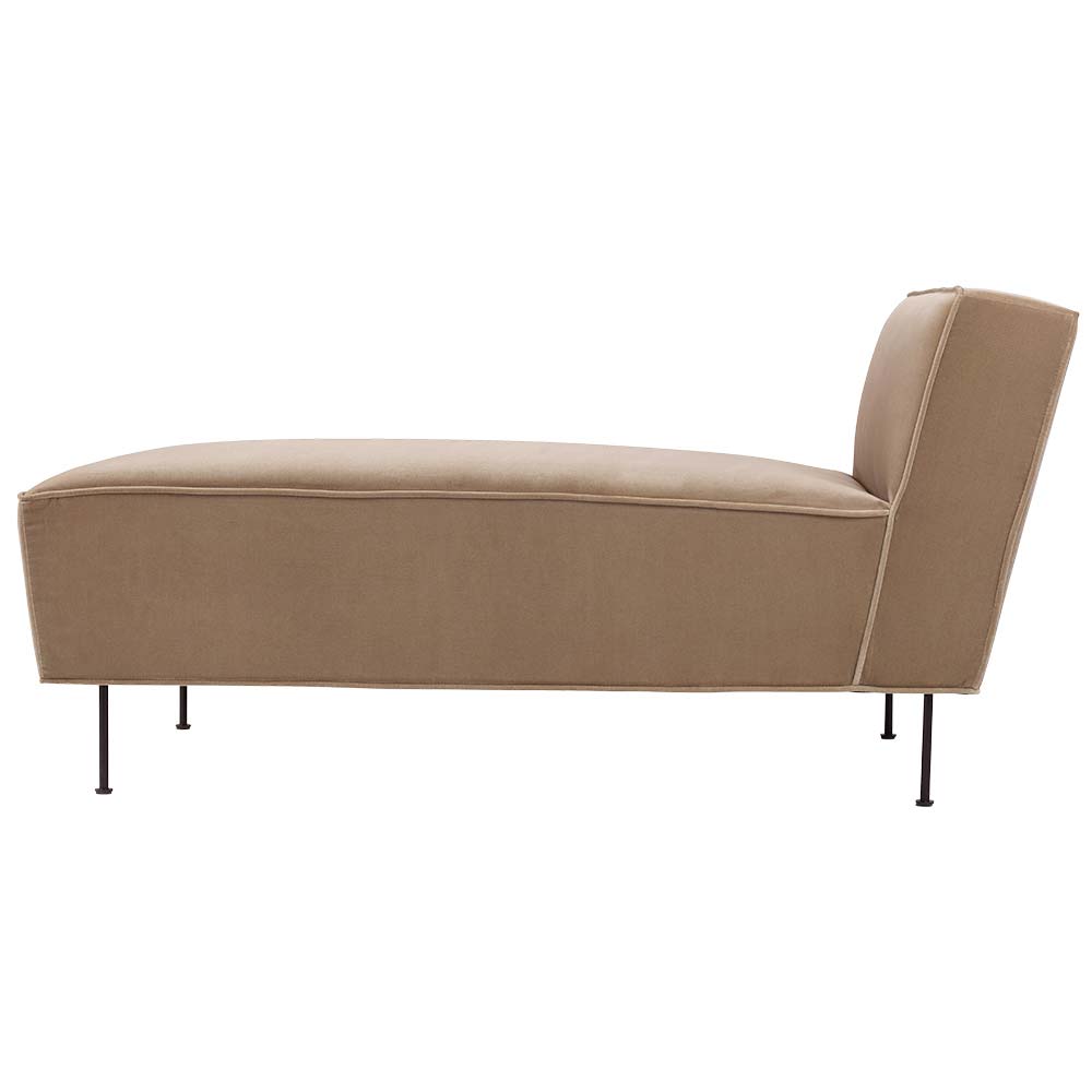 Modern Line Chaise Lounge Sofa - Beige Velvet, Black