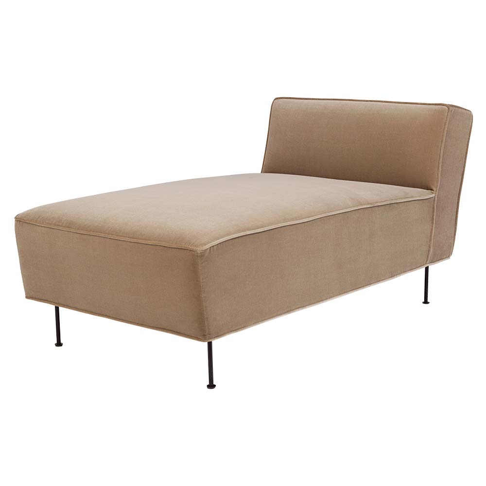 Modern Line Chaise Lounge Sofa - Beige Velvet, Brass