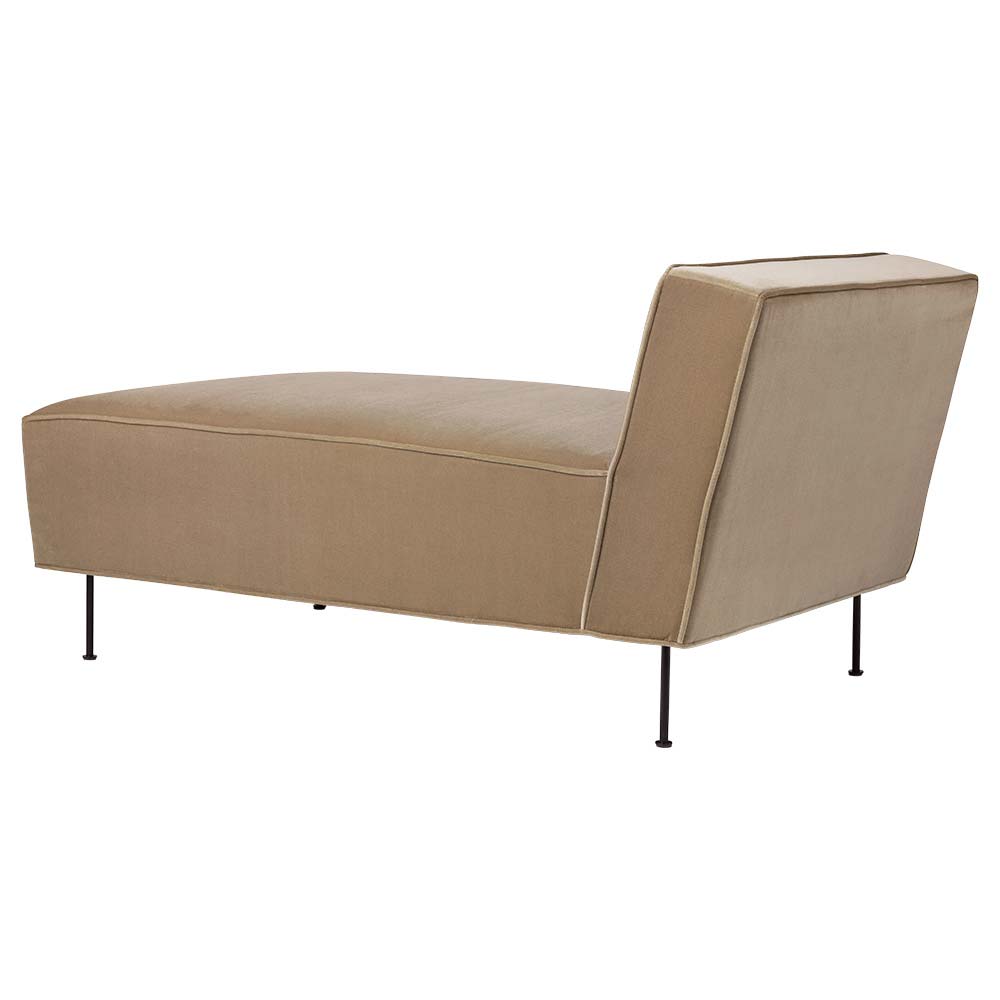 Modern Line Chaise Lounge Sofa - Beige Velvet, Brass
