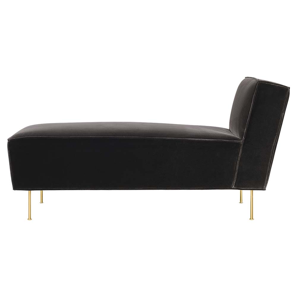 Modern Line Chaise Lounge Sofa - Gray Velvet, Brass