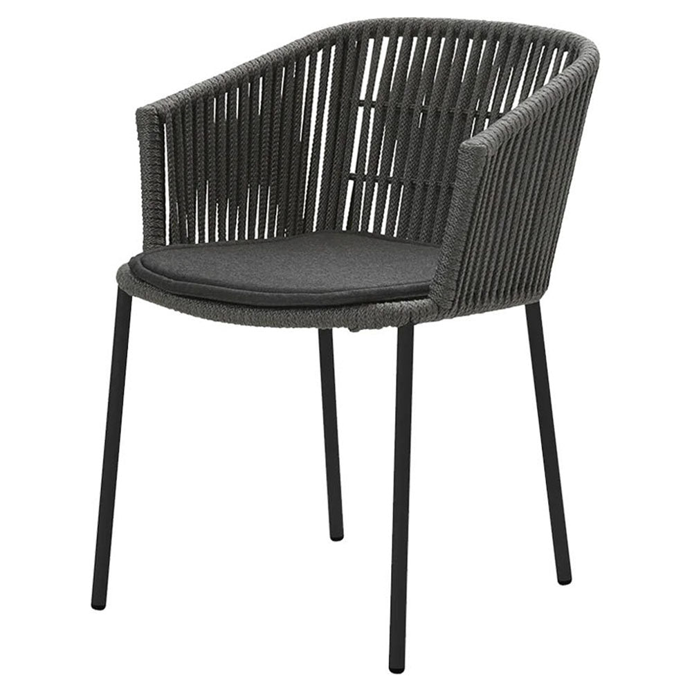 Moments Outdoor Stackable Chair - Black Seat Cushion, Dark Gray Rope Frame
