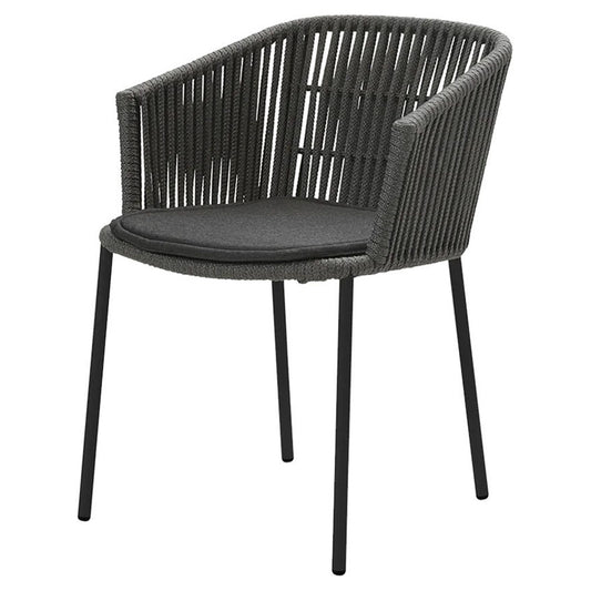 Moments Outdoor Stackable Chair - Black Seat Cushion, Dark Gray Rope Frame